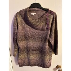 DB Established Women's 1X Multi Color Striped Cowl Neck Sweater Buttons